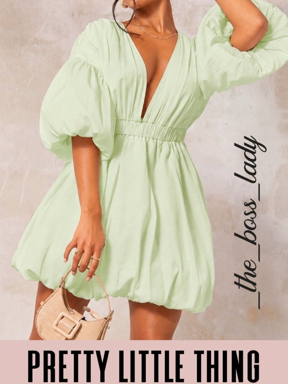 Pretty Little Thing mini dress PLT puff sleeves bubble hem mint 0 fits XS
